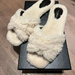 Saint Laurent tribute sandals in shearling